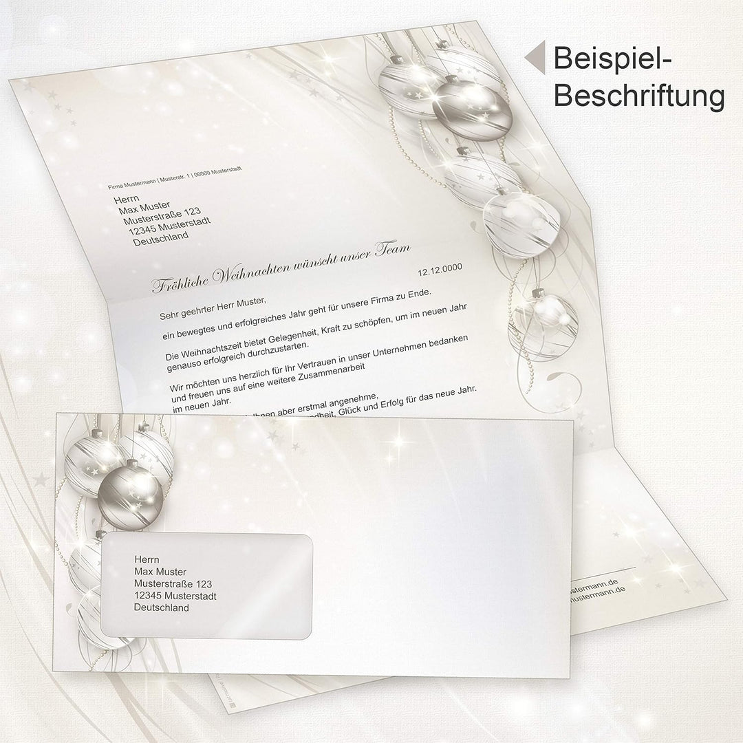 ELEGANCE 25 Sets Weihnachtsbriefpapier mit Fensterumschlag Briefpapier Weihnachten mit Umschlag mit