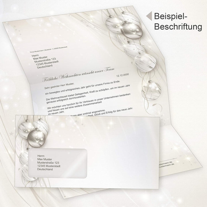 ELEGANCE 25 Sets Weihnachtsbriefpapier mit Fensterumschlag Briefpapier Weihnachten mit Umschlag mit