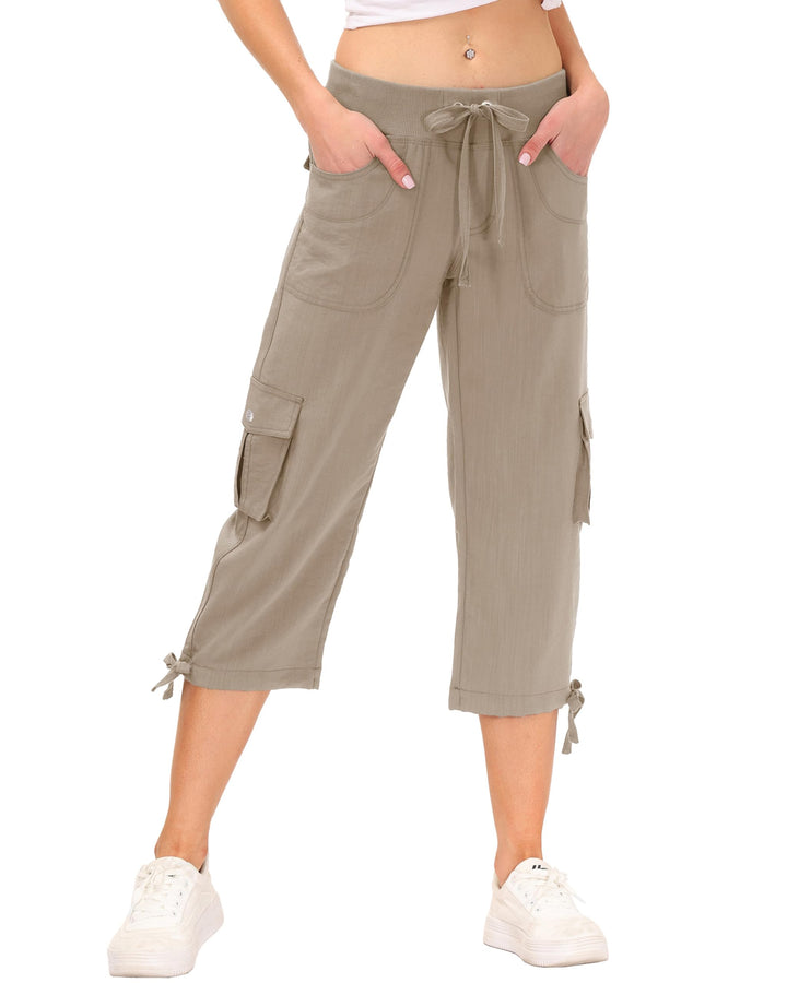 JINSHI Hosen Damen Sommer Cargohose 3/4 Hose Caprihose Wanderhose 6 Taschen | Leicht, Atmungsaktiv,M