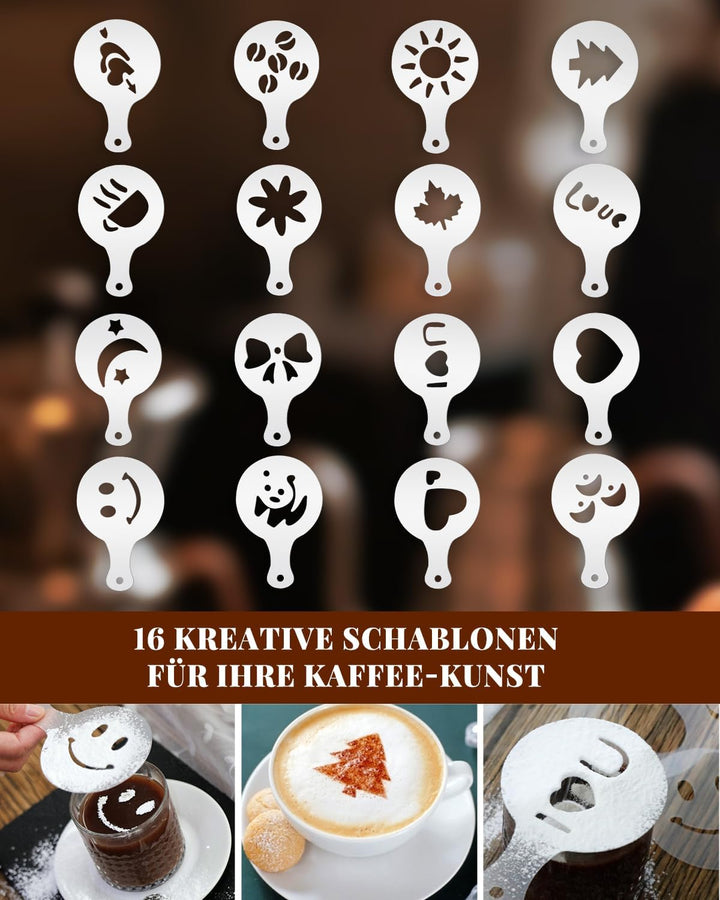 Haliya Espresso Tamper Set 51 mm, 350ml Milchkännchen mit Skala, Latte Art Stift & Löffel, Holz Dist