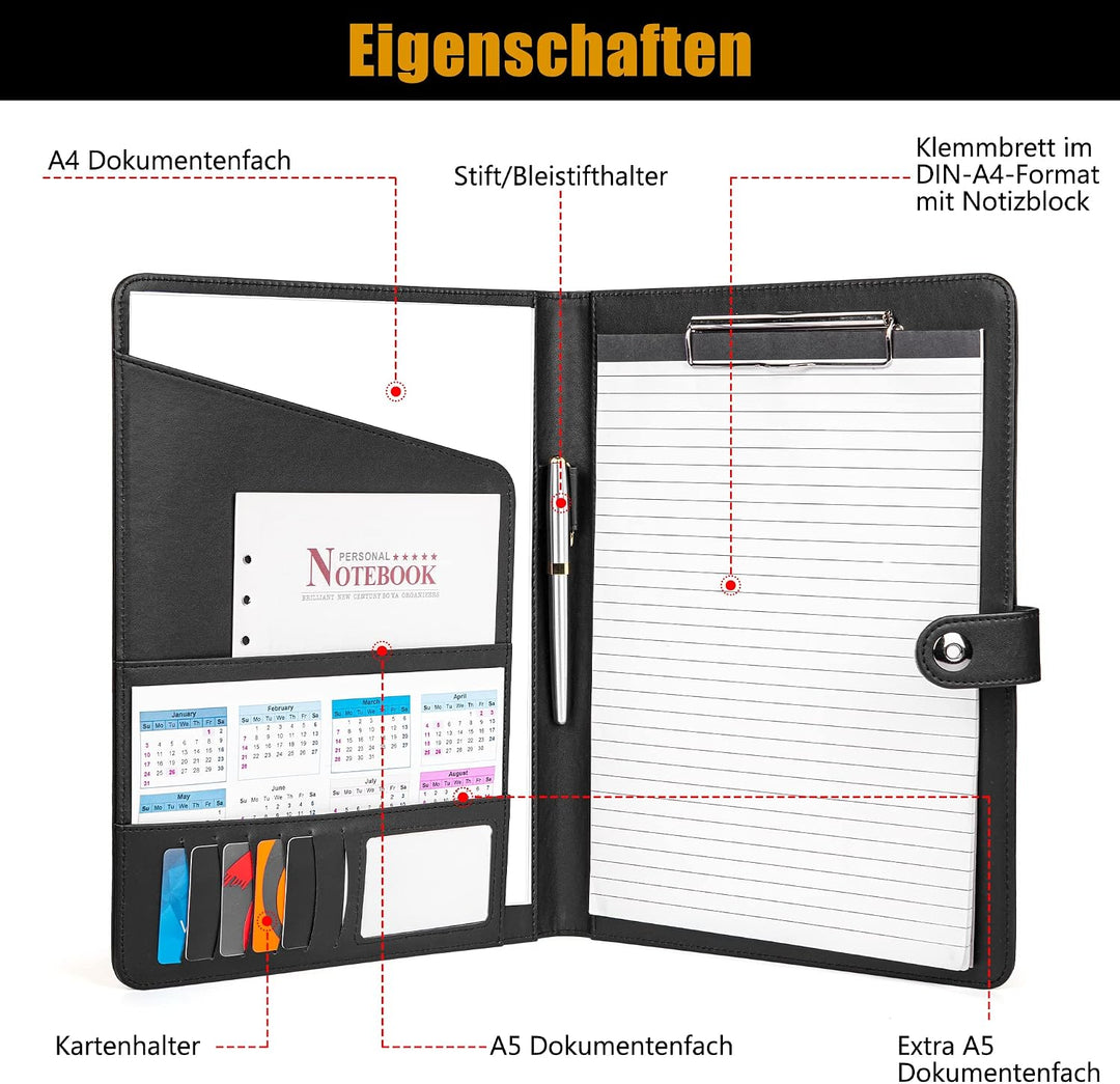 AMKSONS Schreibmappe A4 Schwarz – Business Pack (5 Stück) | Ideal für Grossabnehmer – PU-Leder Konfe