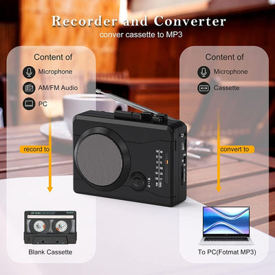 DIGITNOW!Kassettenrekorder USB Kassetten Digitalisieren mit Lautsprecher & Mikrofon, Radio FM/AM,Enc