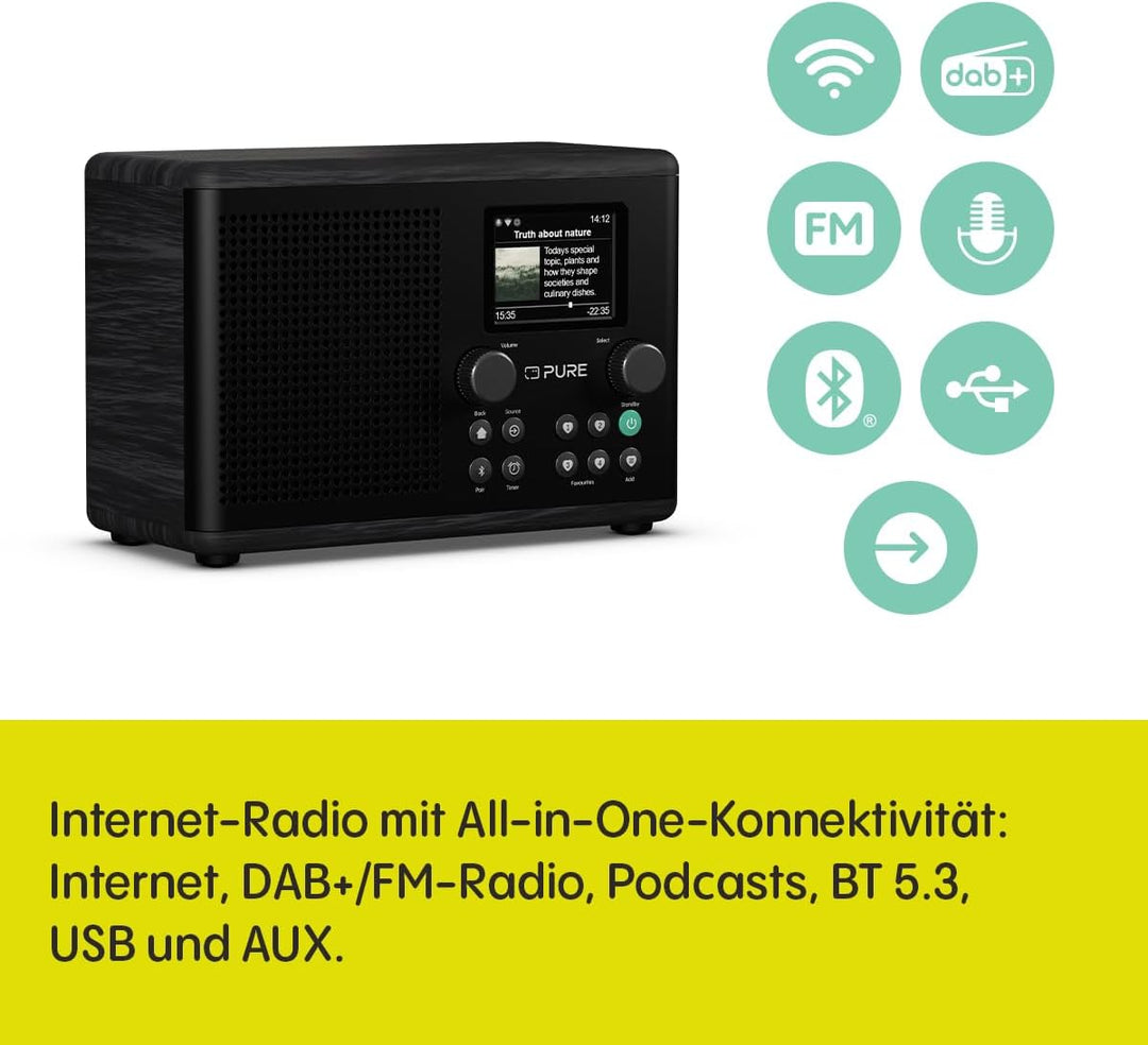 Pure Classic H4i – Internetradio mit WLAN, DAB+ & FM, Bluetooth 5.3, USB – 10W Lautsprecher – 2,4" F