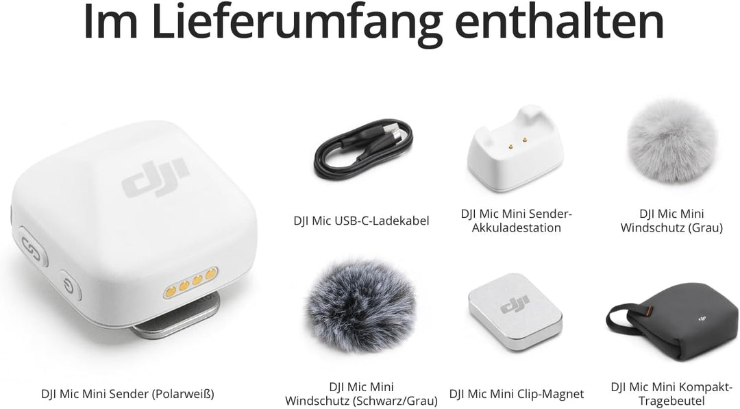 DJI Mic Mini Sender Mikrofon (Infinity Polarweiss), Ultraleicht, OsmoAudio, Geräuschunterdrückung, W