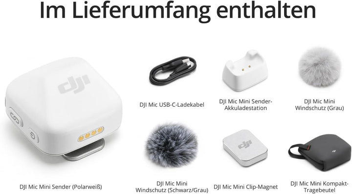 DJI Mic Mini Sender Mikrofon (Infinity Polarweiss), Ultraleicht, OsmoAudio, Geräuschunterdrückung, W