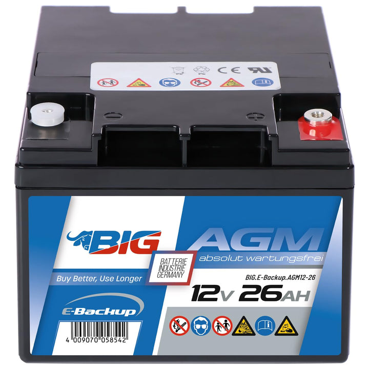 BIG E-Backup AGM Notstrombatterie für EPS- und USV-Systeme, Speicher- & Kommunikationssysteme, Alarm