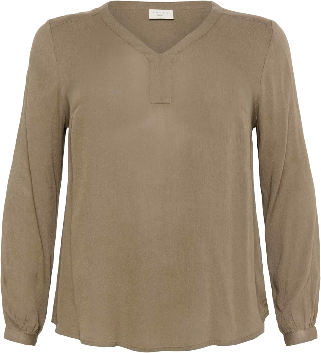 KAFFE Curve Damen Kaffe Curve Plus-Size Damenbluse, Lange Ärmel, V-Neck, Regular Fit Rounded Hem Blu