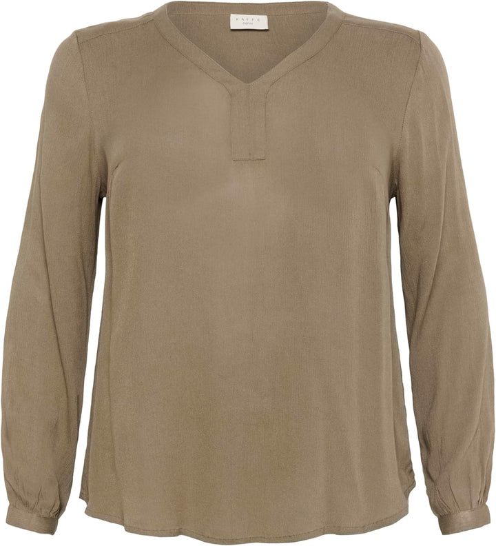 KAFFE Curve Damen Kaffe Curve Plus-Size Damenbluse, Lange Ärmel, V-Neck, Regular Fit Rounded Hem Blu