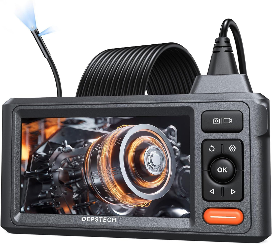 Endoskopkamera mit Licht, DEPSTECH 1080P Dual Lens Endoskop 5,0 Zoll IPS Bildschirm Inspektionskamer