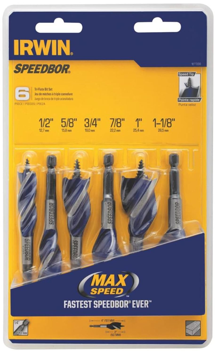 Irwin Speedbor Bohrersatz für Holz, 10,2 cm, 6-teilig (1877239) 1-(Pack), 1-(Pack)