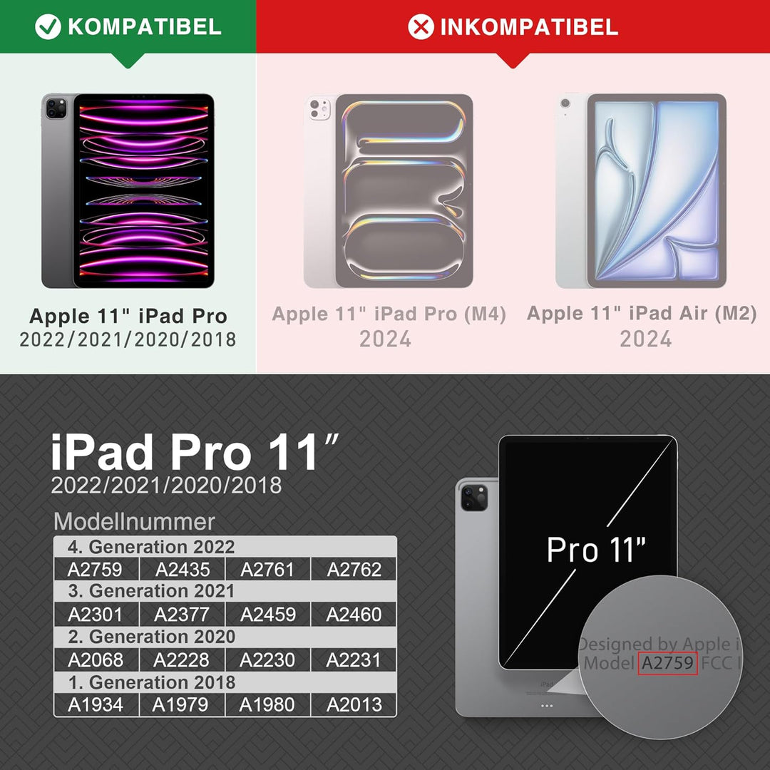 KingBlanc Hülle für iPad Pro 11 Zoll 4./3./2./1.Generation (2022/2021/2020/2018) mit Stifthalter, Ve