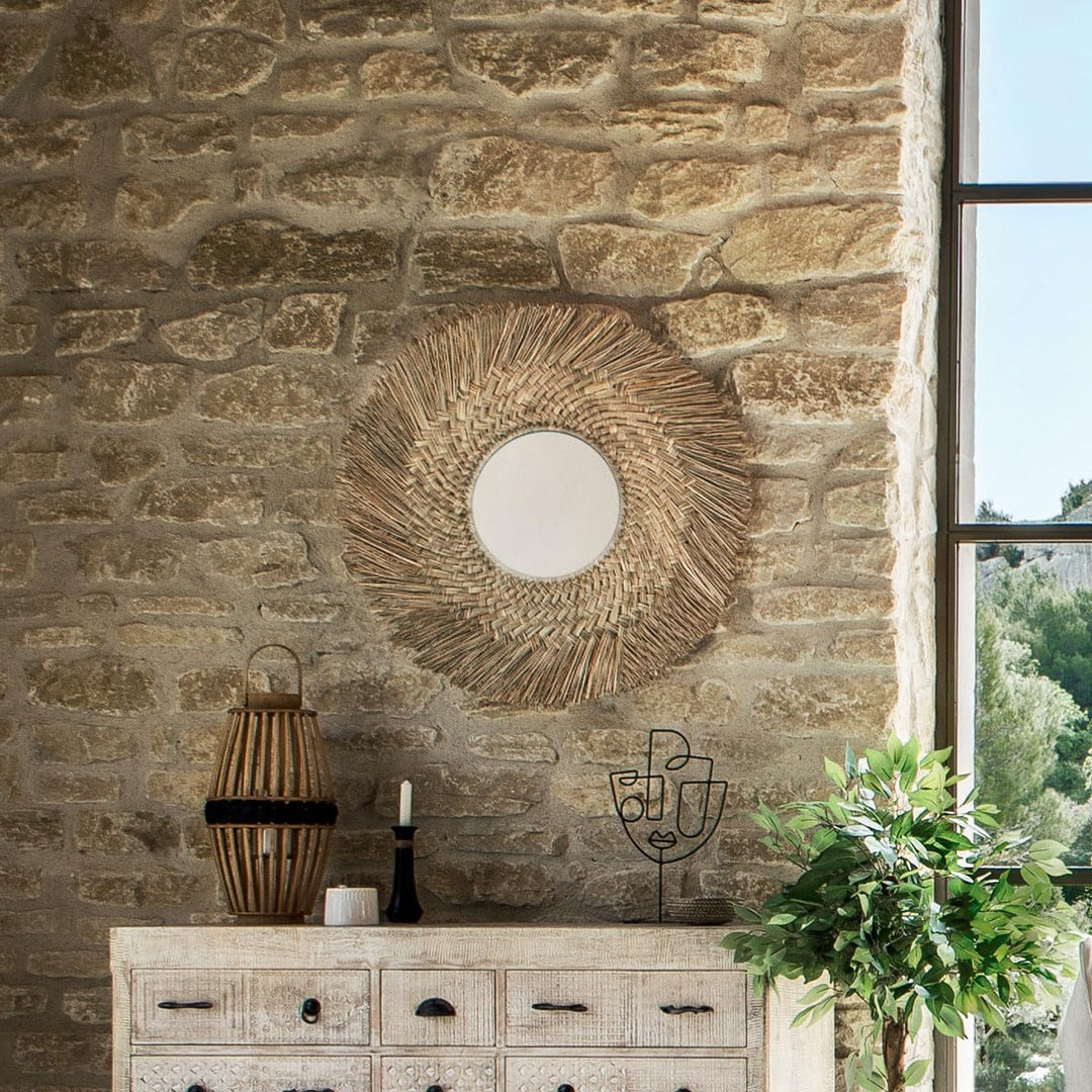 Spiegel Ael - Schilfrohr D. 80 cm - Beige - Atmosphera créateur d'intérieur