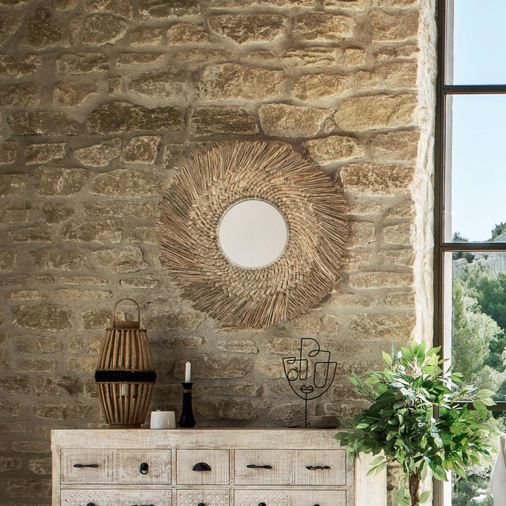 Spiegel Ael - Schilfrohr D. 80 cm - Beige - Atmosphera créateur d'intérieur