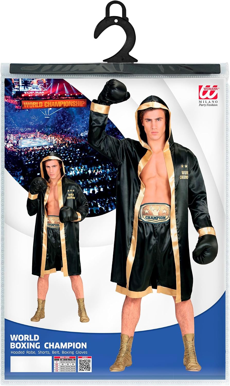 W WIDMANN MILANO Party Fashion - Kostüm Boxer World Champion, Boxermantel mit Kapuze, Sportler, Kick