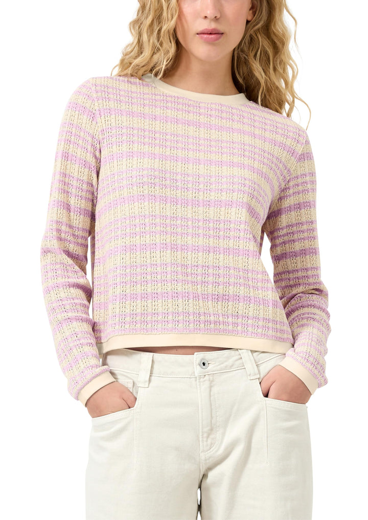 QS Damen Longsleeve mit Ajourmuster T-Shirt Langarm mit Ajourmuster XS 41g0_rosa, XS 41g0_rosa