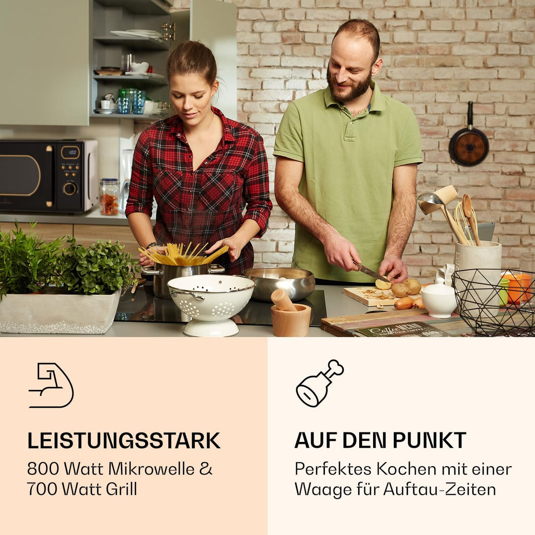 Klarstein Mikrowelle mit Grill, 800 Watt Mikrowelle Klein, 3-in-1Edelstahl-Mikrowelle Schwarz, Klein
