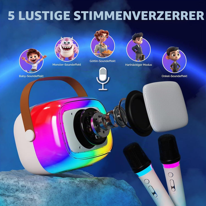GUYUCOM Karaoke Machine mit 2 Kabellose Mini Mikrofon für Kinder und Erwachsene, Tragbaren Bluetooth