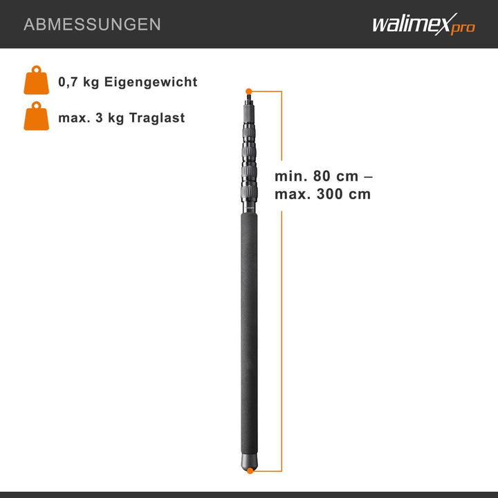 Walimex pro Tonangel MicPipe Handstativ Mikrofon-Angel (geeignetfürMikrofon,Längemax.3m,inkl.Kabelfü