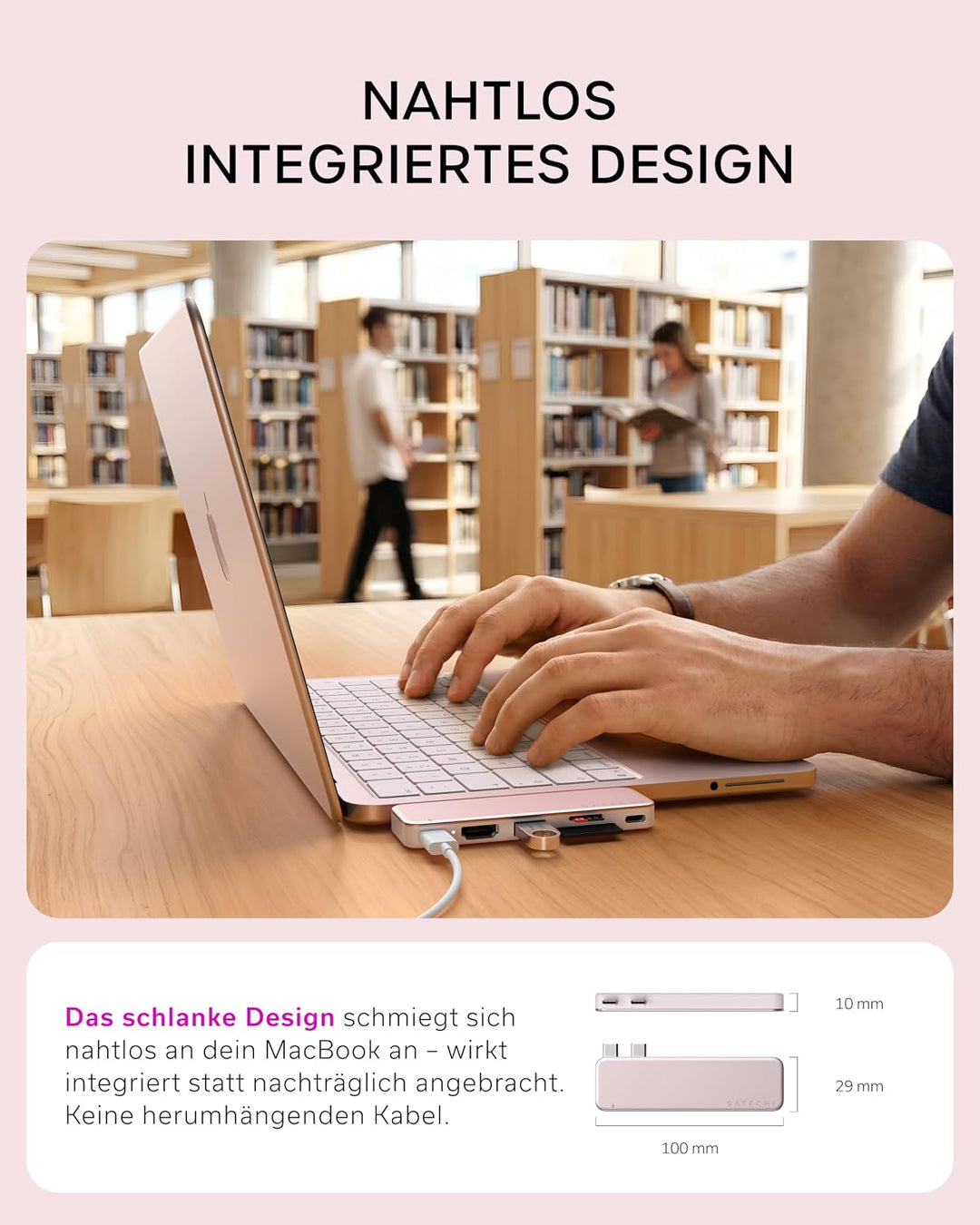 SATECHI USB-C Snap Hub 6-in-2 für MacBook Neo, Rosa | PD 45 W, HDMI 4K@60 Hz, Dual-USB-C Anschluss,