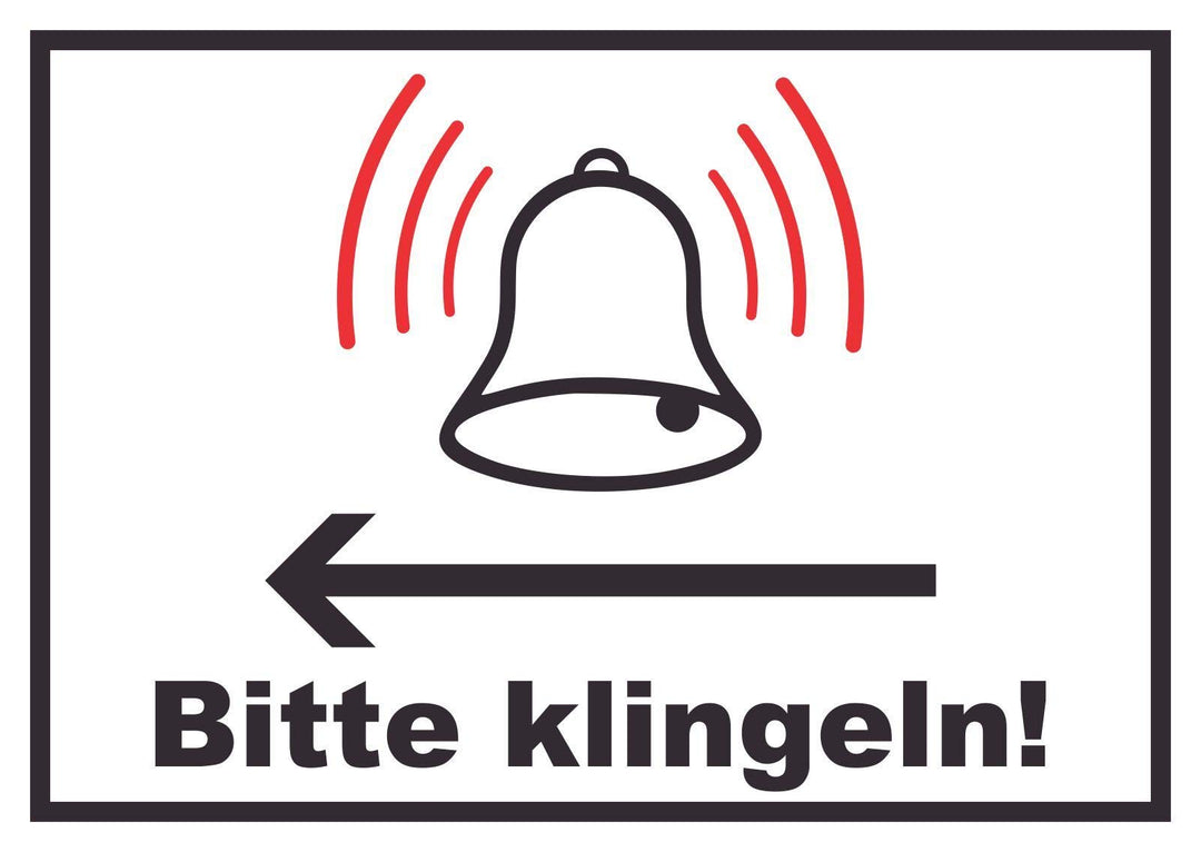 Bitte klingeln Richtungspfeil links Schild A0 (841x1189mm), A0 (841x1189mm)