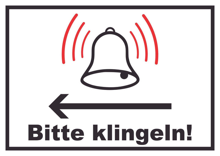 Bitte klingeln Richtungspfeil links Schild A0 (841x1189mm), A0 (841x1189mm)