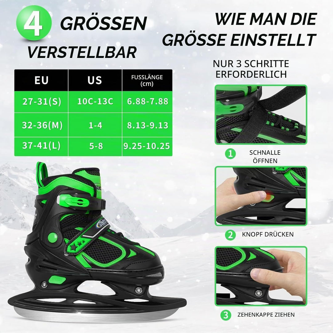 Nattork Schlittschuhe Kinder - 4 Grösse Verstellbare Eislaufschuhe Kinder Jugendliche, Ice Skates Mi