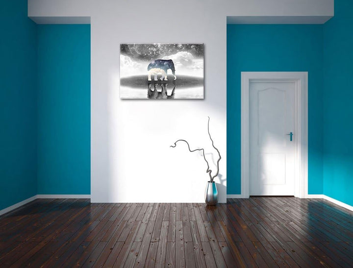 Einsamer Elefant schwarz/weiss Format: 100x70 auf Leinwand, XXL riesige Bilder fertig gerahmt mit Ke