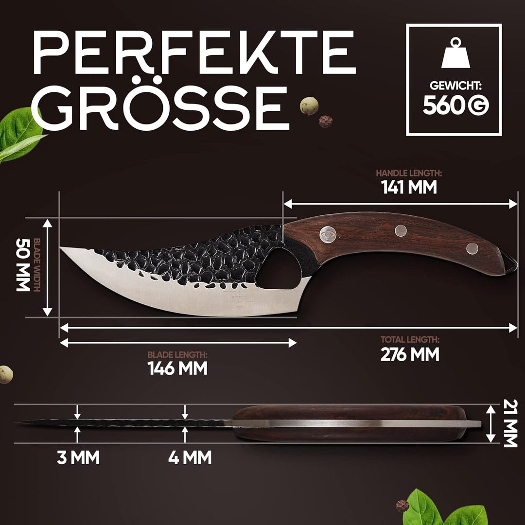 The Sharp Look Japanisches Messer mit Lederhülle Küchenmesser Scharf Wikinger Messer Hackmesser Outd