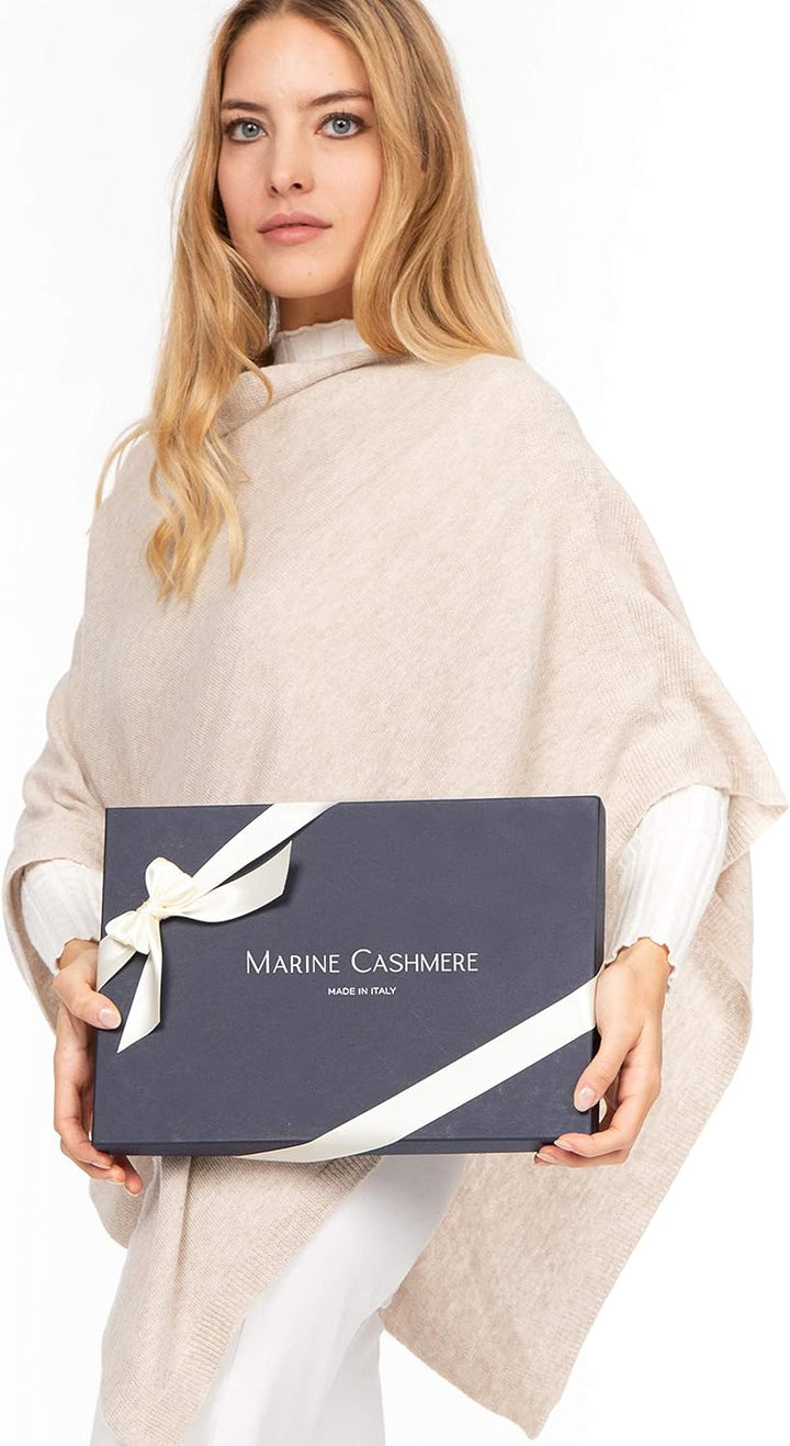 Marine Cashmere - Poncho aus Kaschmir-Mischgewebe für Damen, zart und weich, aus Kaschmir Beige, Bei