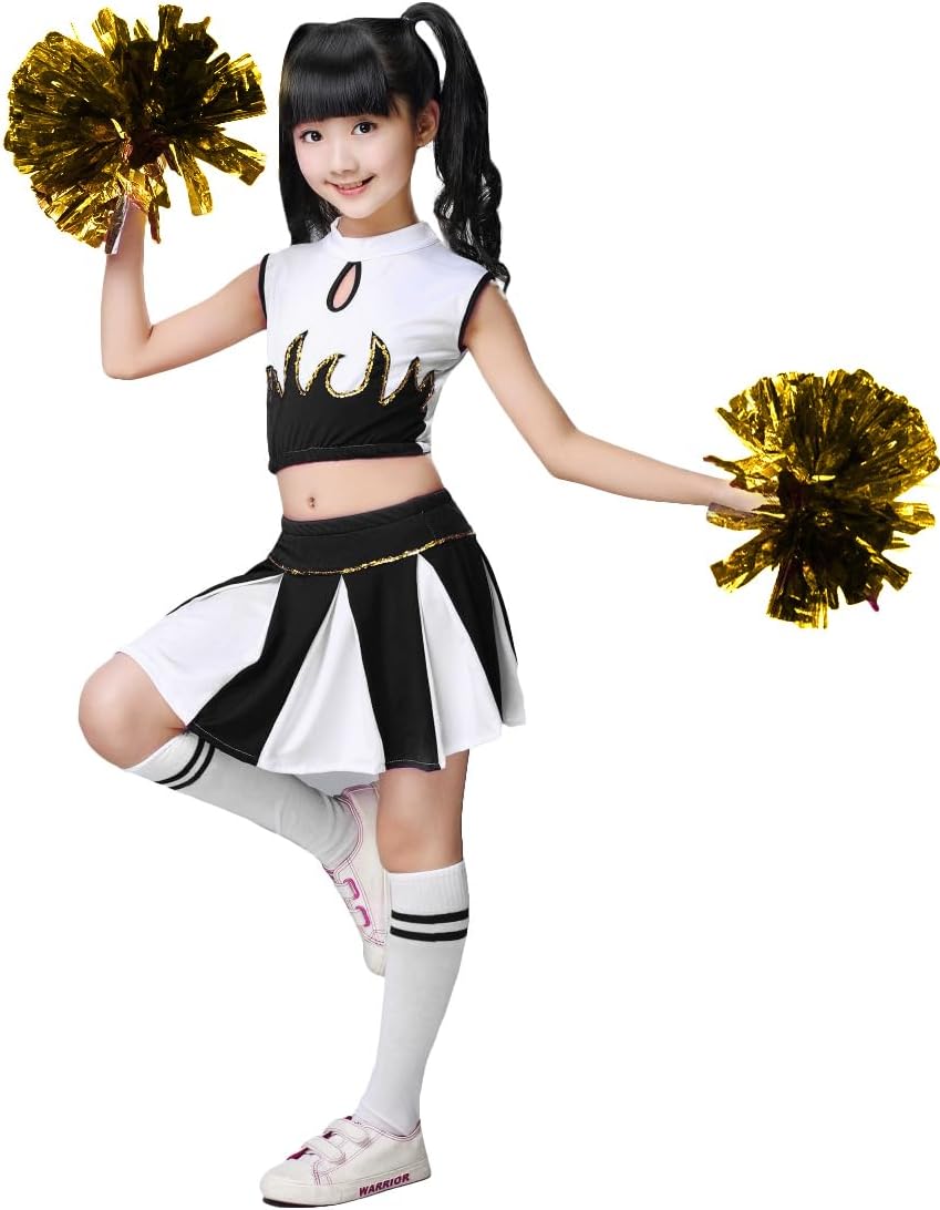 LOLANTA Cheerleader-Kostüm für Mädchen, Cheerleader-Uniform (Schwarz, 5-6 Jahre, Taggrösse 120) 5-6