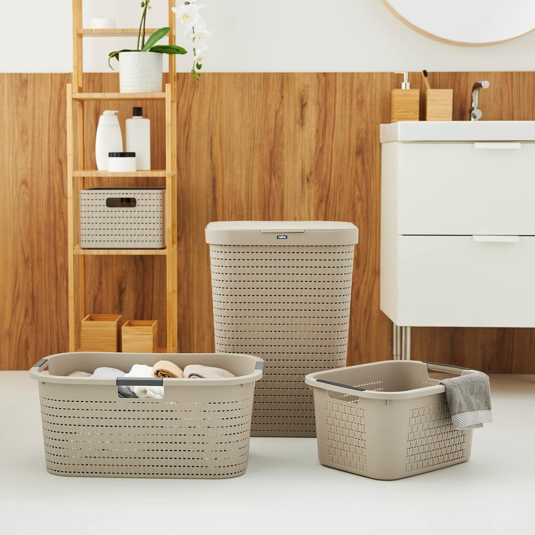 Rotho Country 3er-Set Wäschekorb 40l, Kunststoff (PP) BPA-frei, cappuccino, 40l (58.0 x 38.9 x 25.1