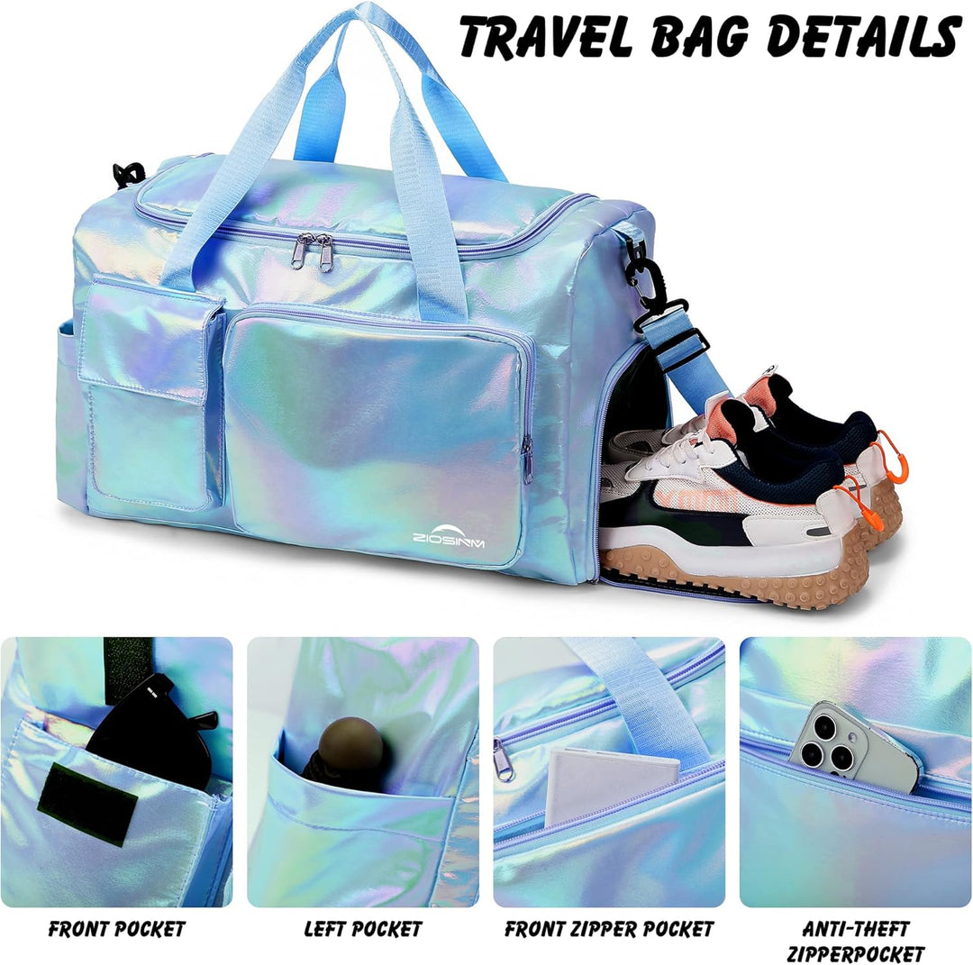 Sporttasche Damen mit Schuhfach und Nassfach, Reisetasche Damen Glitzer Gym Bag saunatasche Reisetas