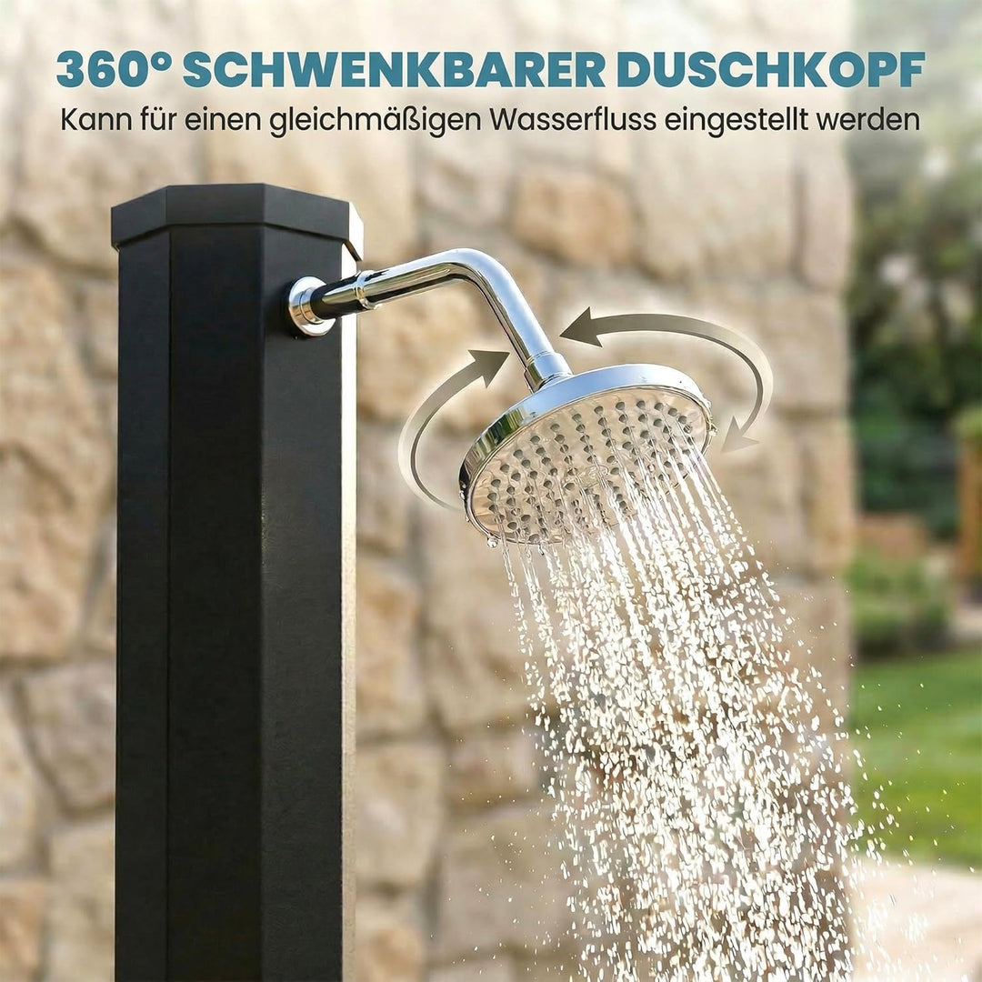 Outsunny Solardusche 60L Gartendusche mit schwenkbarem Regenduschkopf Wasserhahn, einstellbarer Temp