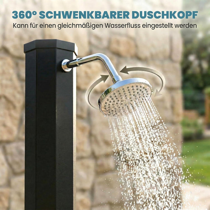 Outsunny Solardusche 60L Gartendusche mit schwenkbarem Regenduschkopf Wasserhahn, einstellbarer Temp
