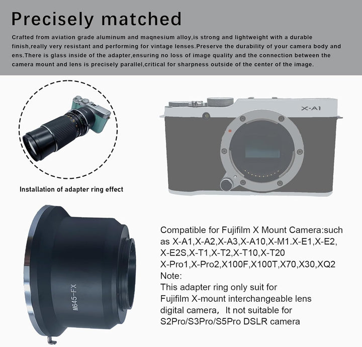 M645-FX Objektiv Adapter Adapterring,für Mamiya 645 M645 Objektiv Kompatibel für Fujifilm X (X-Mount