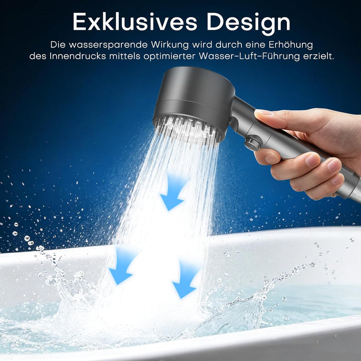 PWERAN Duschkopf mit Filter, 3+1 Strahlarten, Ein-Knopf-Wasserstopp, Grau Dunkelgrau 7.2 Liter pro M