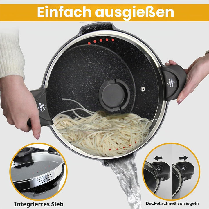 ROSSETTO Nudeltopf 28 cm Pastakocher mit verschliessbarem Deckel, 8 l Spaghetti-Topf Glasdeckel, Ant