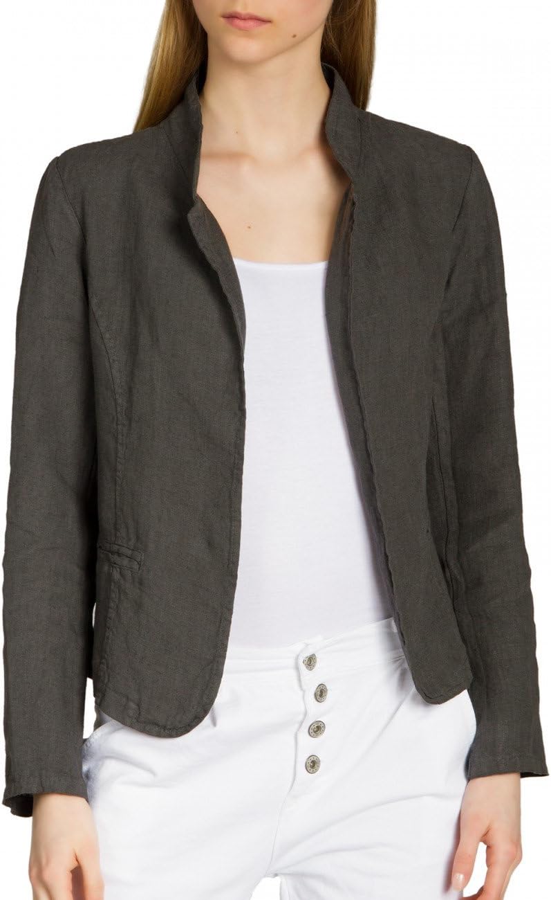 Caspar BZR004 kurzer Damen Leinen Sommer Blazer, Farbe:dunkelgrau, Grösse:XXL - DE44 UK16 IT48 ES46