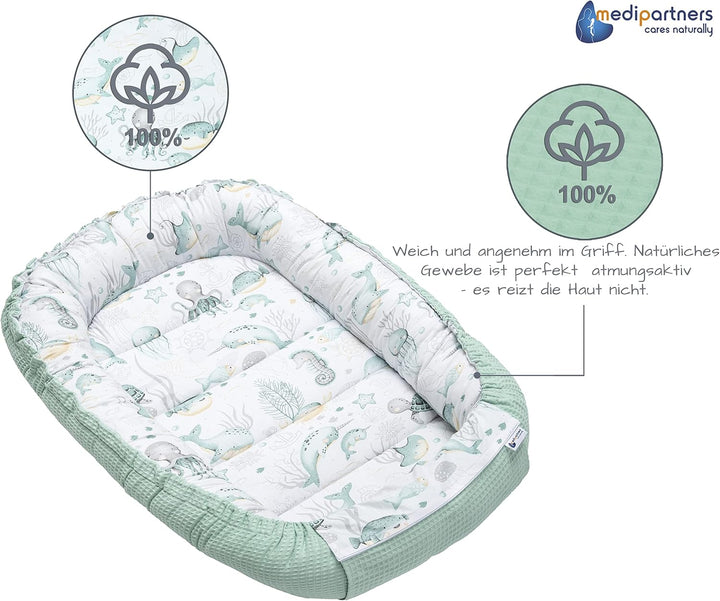 Medi Partners Babynest Kuschelnest Babynestchen 100% Baumwolle Waffle Nestchen Reisebett für Babys S