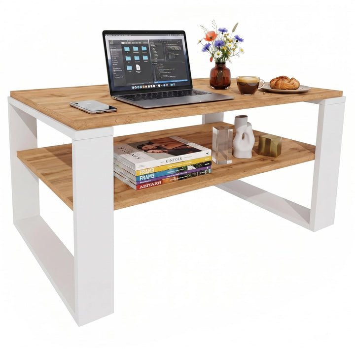 Couchtisch 91×51 cm – Wohnzimmertisch aus Holzwerkstoff, Stabiler & moderner Kaffeetisch mit zusätzl