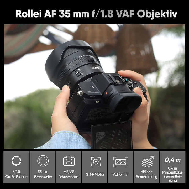 Rollei AF 35 mm F/1.8 FE Vollformat Objektiv für Sony E-Mount mit STM-Autofokus | VAF für Vollformat