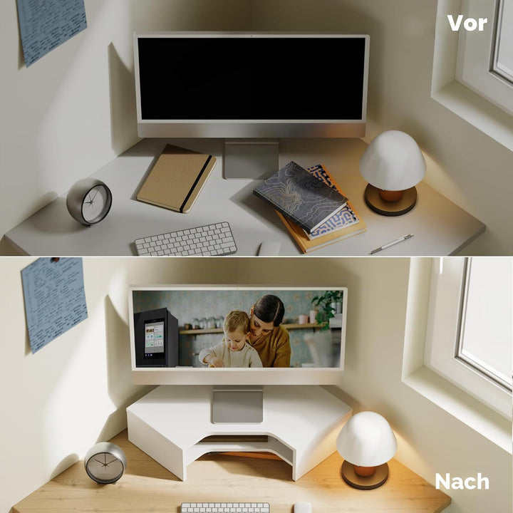 Fenge Monitorständer Holz, Monitorerhöhung mit Ablage, Eck-Monitorständer, Schreibtisch-Organizer fü