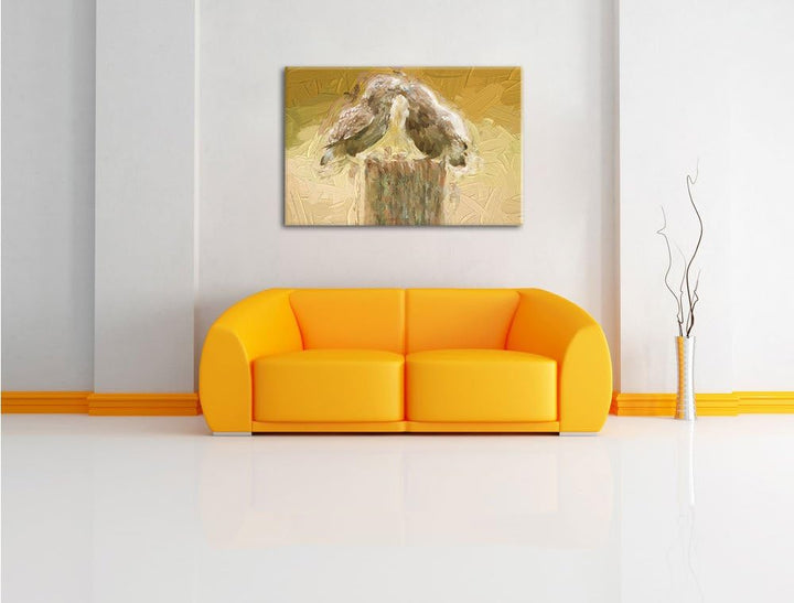 Pixxprint Küssende Eulen Kunst als Leinwandbild/Grösse: 100x70 / Wandbild/Kunstdruck/fertig bespannt