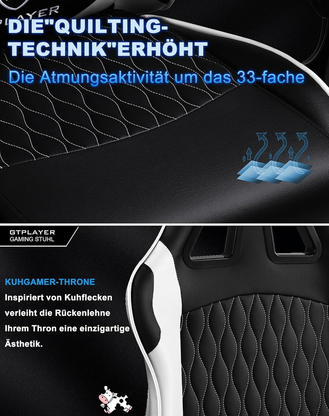 GTPLAYER Gaming Stuhl, Gamer Stuhl, Ergonomischer Bürostuhl mit mit Fussstütze verstellbare Lenden u