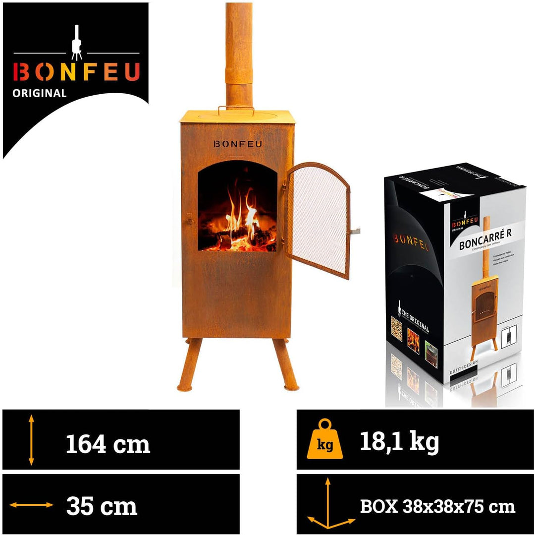 BonFeu BonCarré Rost - Terrassenofen - Feuerstelle mit Funkenschutz für entspannte Abende - Feuersäu