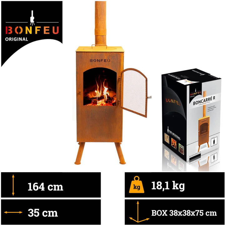 BonFeu BonCarré Rost - Terrassenofen - Feuerstelle mit Funkenschutz für entspannte Abende - Feuersäu