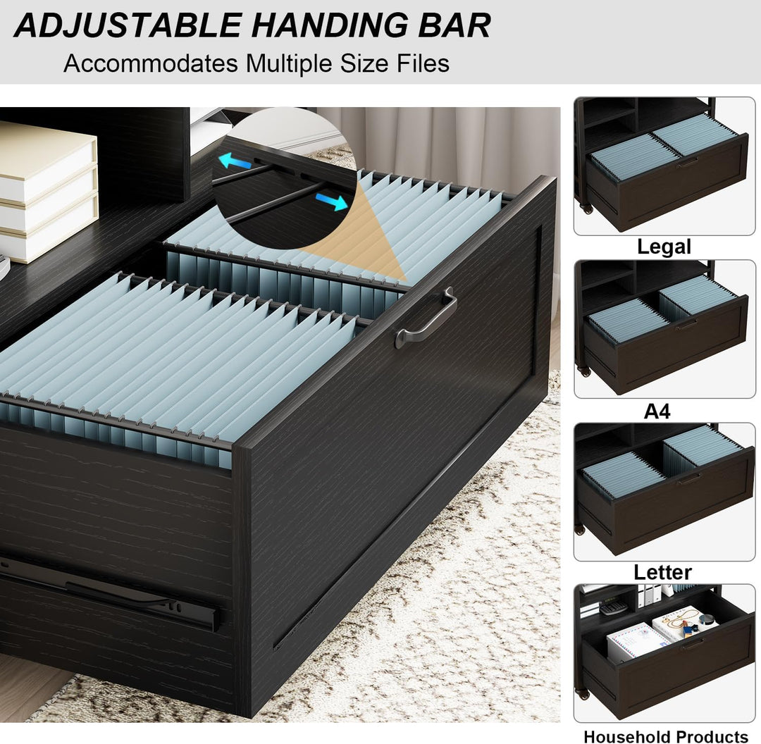 HSH Rollcontainer mit Schubladen für DIN A4 Letter FormatGrösse Mobiler Büroschrank Holz Metall Druc
