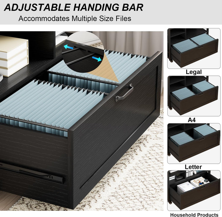 HSH Rollcontainer mit Schubladen für DIN A4 Letter FormatGrösse Mobiler Büroschrank Holz Metall Druc