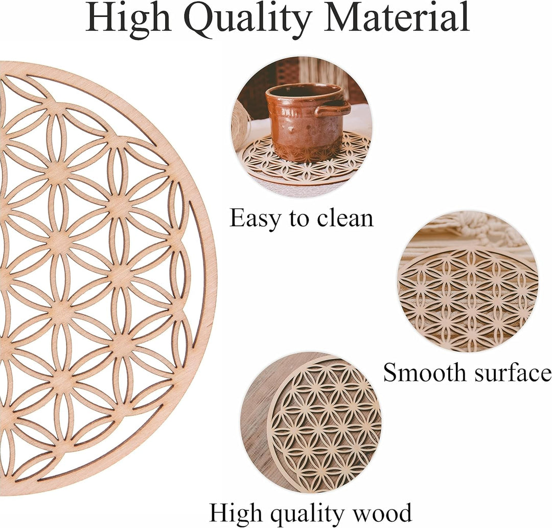 Blume des Lebens Untersetzer Holz - Untersetzer Gläser Set von 10 Stück 10x10cm für Getränke und Kaf