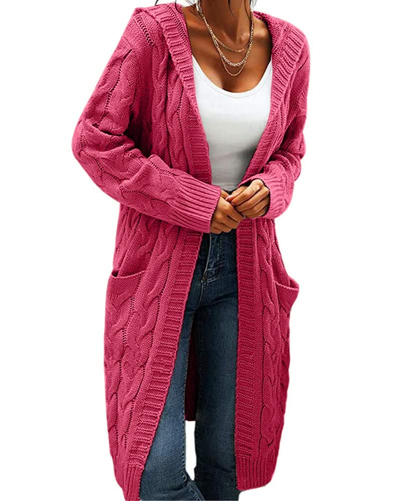 GeGekoko Strickjacke Damen mit Kapuze Langarm Grobstrick-Cardigan Open Front Sweater Herbst Winter C